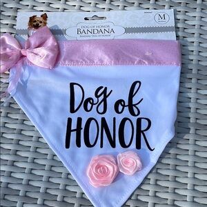 NWT- Dog of Honor Bandana - Wedding Accessory- Pink and White Size M